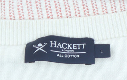 Hackett London Men's Beige Striped Cotton Crew Neck Jumper Size L