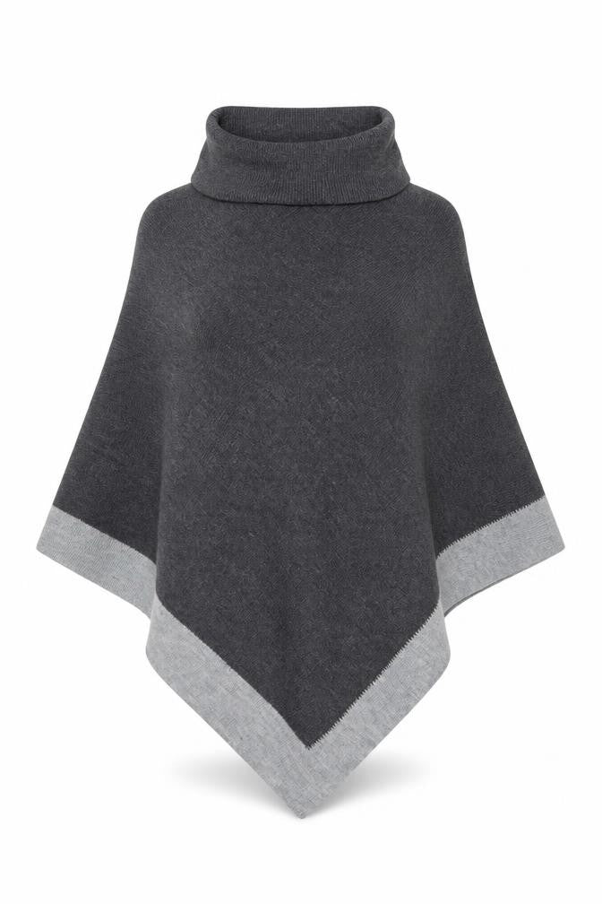 Principles Women Grey Roll Neck Knit Cape Jumper One Size