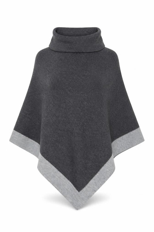 Principles Women Grey Roll Neck Knit Cape Jumper One Size
