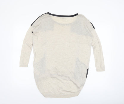 Warehouse Women's Beige Lace Panel Relaxed Fit Jumper Size 8