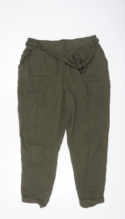 New Look Women Green Size 14 Paperbag High Waist Tapered Trousers