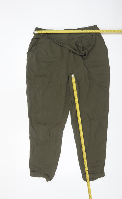 New Look Women Green Size 14 Paperbag High Waist Tapered Trousers