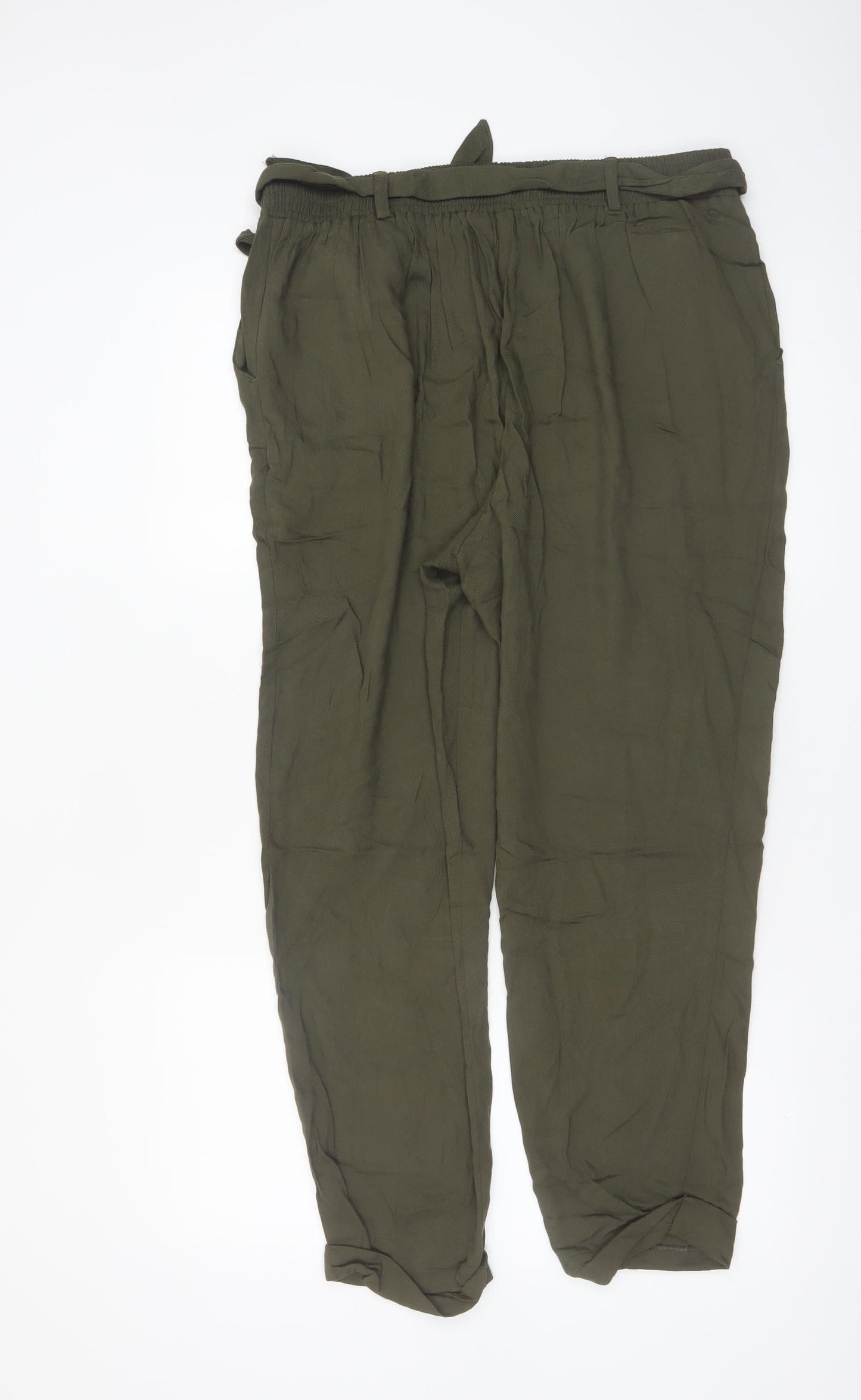 New Look Women Green Size 14 Paperbag High Waist Tapered Trousers