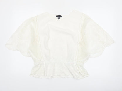 New Look Women Ivory Embroidered Lace Peplum Blouse UK M
