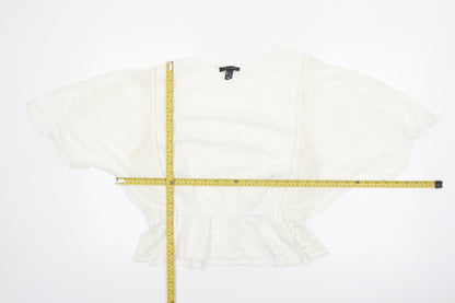New Look Women Ivory Embroidered Lace Peplum Blouse UK M