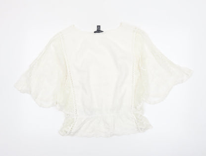 New Look Women Ivory Embroidered Lace Peplum Blouse UK M