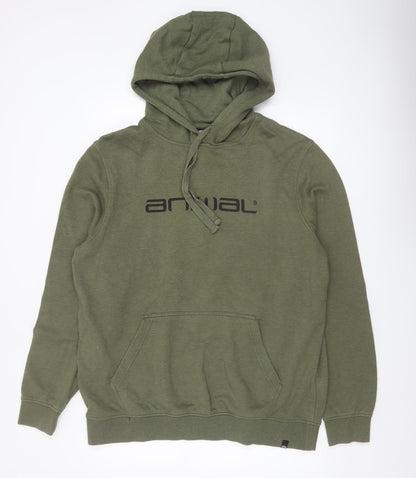 Animal Mens Green Pullover Hoodie XL Cotton Blend Casual Sweatshirt