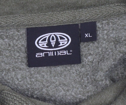 Animal Mens Green Pullover Hoodie XL Cotton Blend Casual Sweatshirt