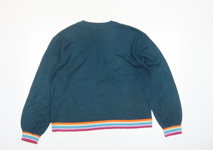 Next Men's Blue Crew Neck Acrylic Jumper M with Colour Trim