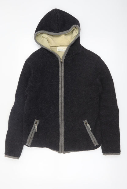 IrelandsEye Womens Black Wool Hooded Full Zip Jumper M