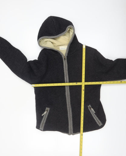 IrelandsEye Womens Black Wool Hooded Full Zip Jumper M