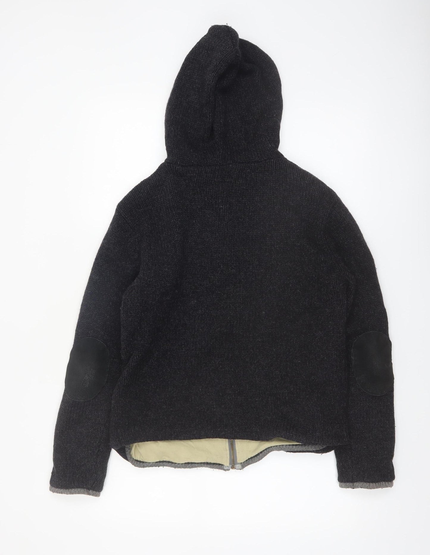 IrelandsEye Womens Black Wool Hooded Full Zip Jumper M