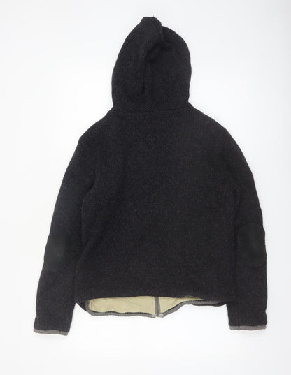 IrelandsEye Womens Black Wool Hooded Full Zip Jumper M