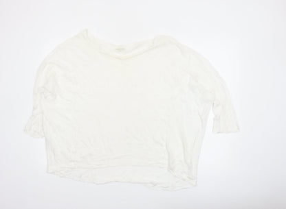 Whistles Women White Cotton 3/4 Sleeve Pullover Jumper UK 10