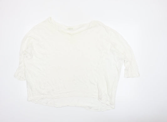 Whistles Women White Cotton 3/4 Sleeve Pullover Jumper UK 10