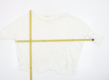 Whistles Women White Cotton 3/4 Sleeve Pullover Jumper UK 10