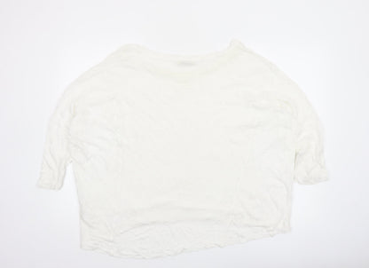 Whistles Women White Cotton 3/4 Sleeve Pullover Jumper UK 10