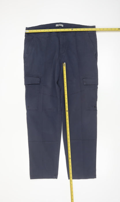 Tu Men's Navy Cargo Trousers Size 36S Cotton Blend Casual Workwear