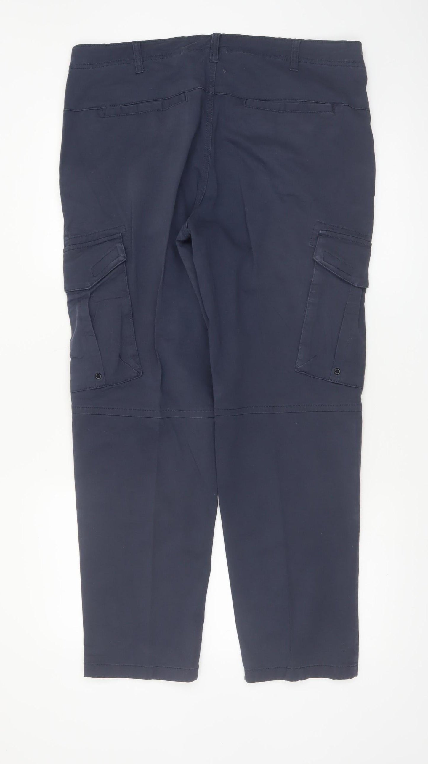 Tu Men's Navy Cargo Trousers Size 36S Cotton Blend Casual Workwear