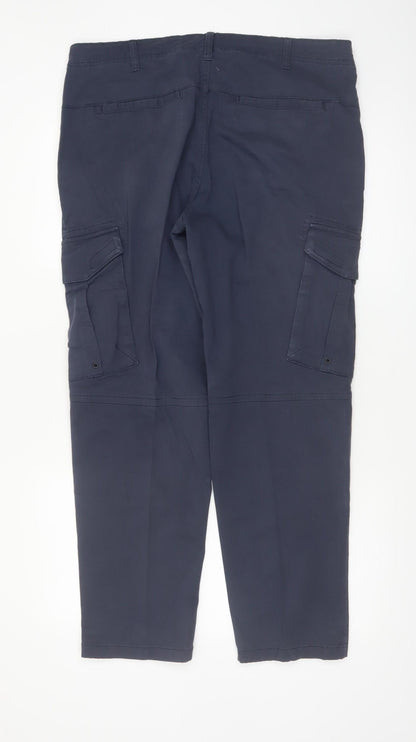 Tu Men's Navy Cargo Trousers Size 36S Cotton Blend Casual Workwear