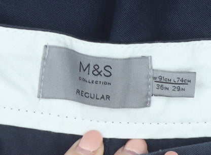 Marks and Spencer Men's Blue Chino Trousers 36W 29L Regular Fit