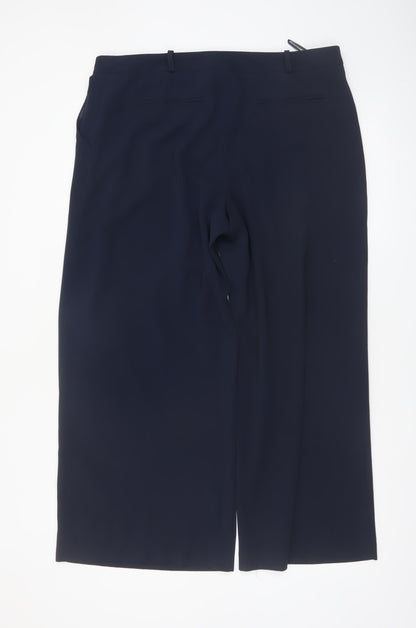 Next Women Blue Wide-Leg Pleated Dress Trousers Size 16
