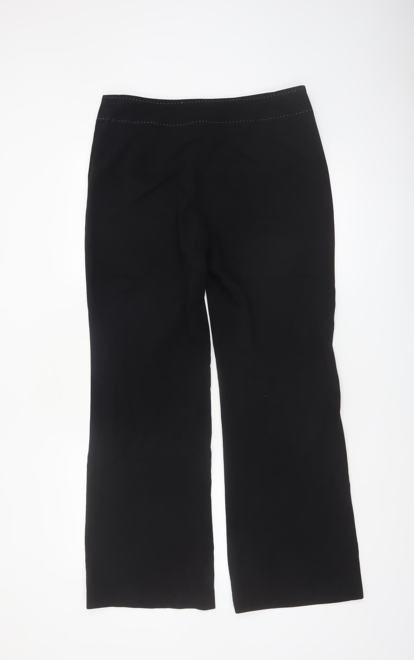 Next Women Black Wide-Leg Trousers Size 12R Polyester Viscose Blend