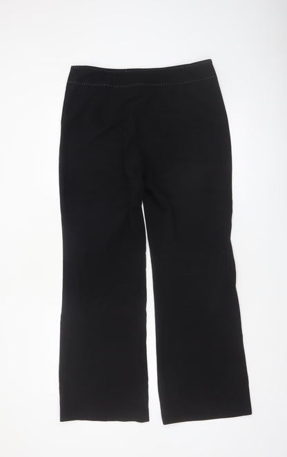 Next Women Black Wide-Leg Trousers Size 12R Polyester Viscose Blend