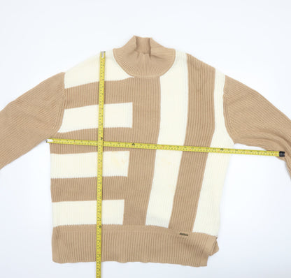 U.S. Polo Assn. Women's Beige 2XL Chunky Knit Roll Neck Cotton Jumper