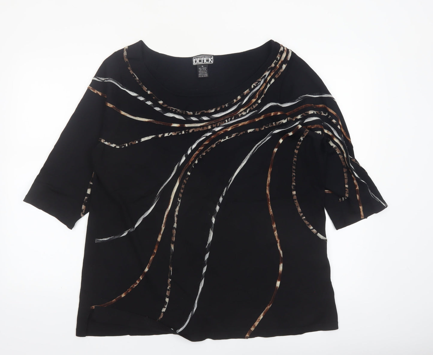 The Collective Works of Becher Womens Black XL Abstract 3/4 Sleeve Blouse