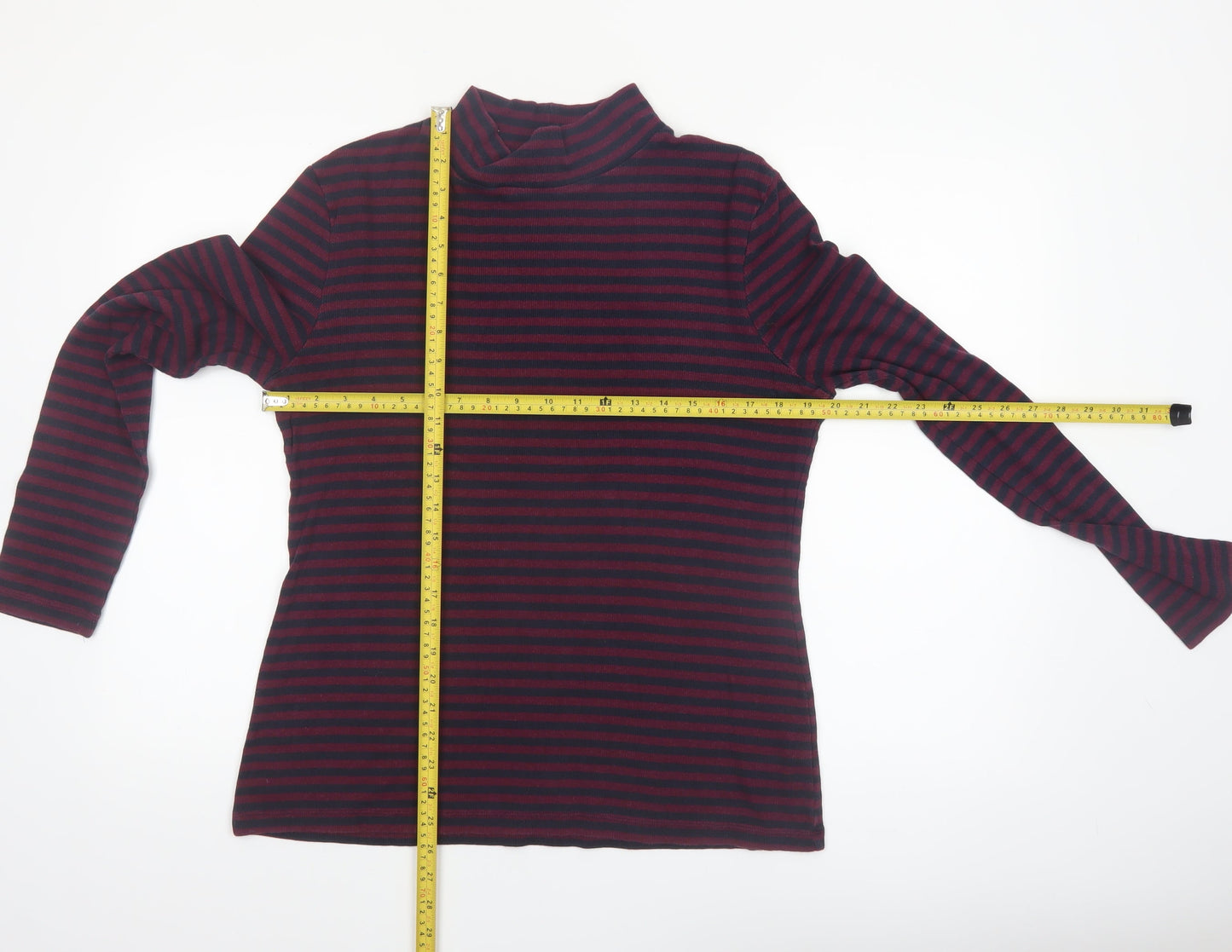 FatFace Women's Navy & Burgundy Striped Long Sleeve Roll Neck Top Size 20