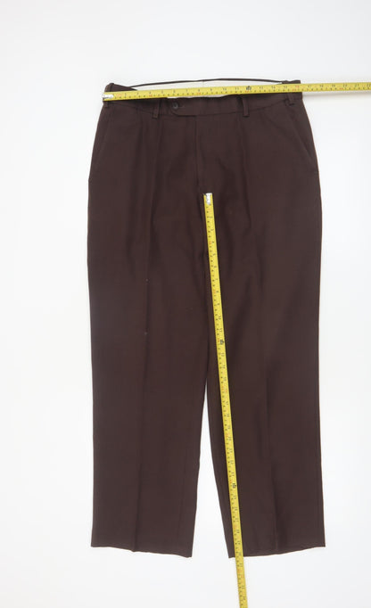 Skopes Men's Brown 34S Classic Fit Wool Blend Dress Trousers