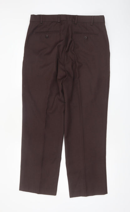 Skopes Men's Brown 34S Classic Fit Wool Blend Dress Trousers