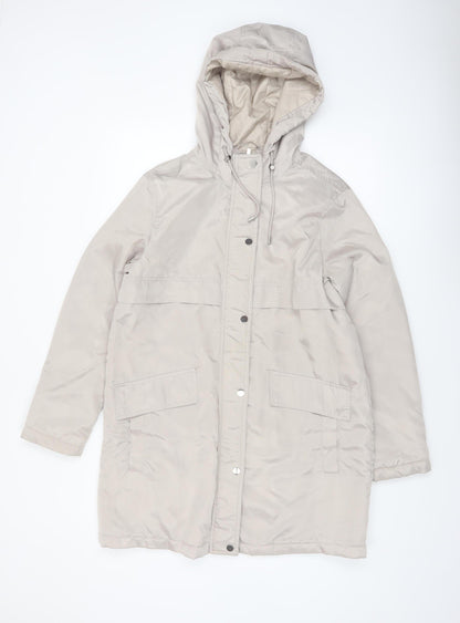 New Look Women’s Beige Hooded Long Parka Coat Size 10