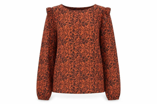 Tu Womens Orange Floral Long Sleeve Ruffle Tunic Blouse Size 12