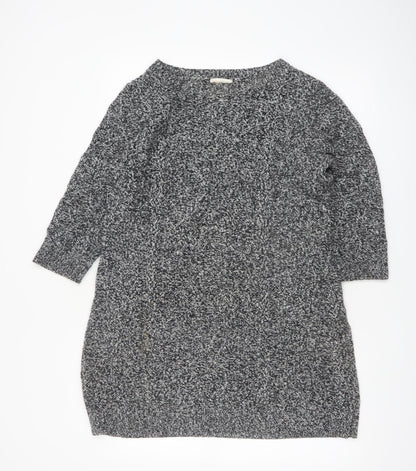 Monsoon Women Grey Knit Tunic Jumper M Boat Neck 3/4 Sleeve