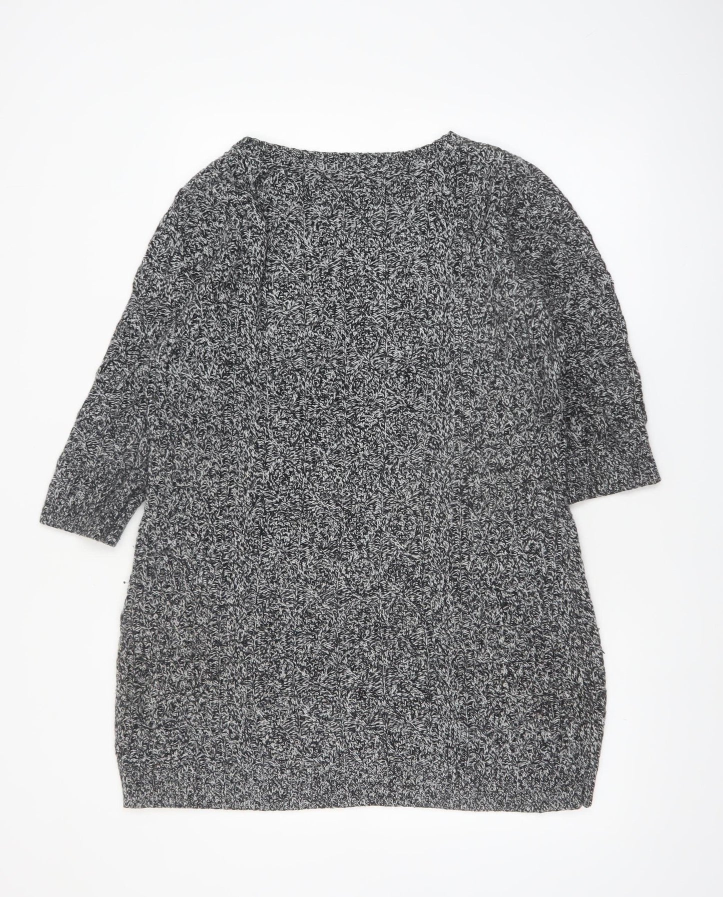 Monsoon Women Grey Knit Tunic Jumper M Boat Neck 3/4 Sleeve