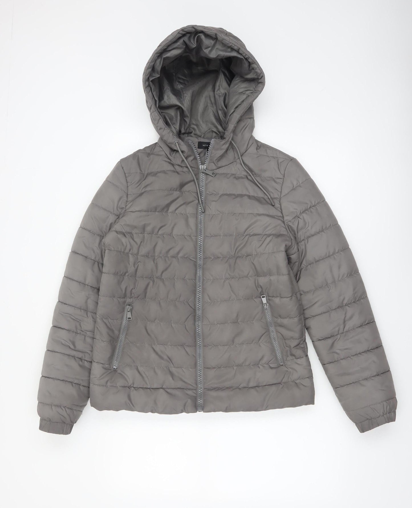 New Look Women Grey Size 10 Puffer Hooded Jacket Lightweight Quilted