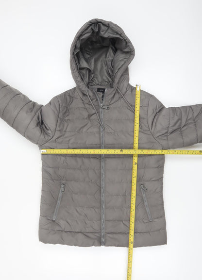 New Look Women Grey Size 10 Puffer Hooded Jacket Lightweight Quilted