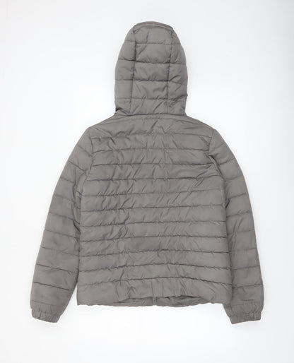 New Look Women Grey Size 10 Puffer Hooded Jacket Lightweight Quilted