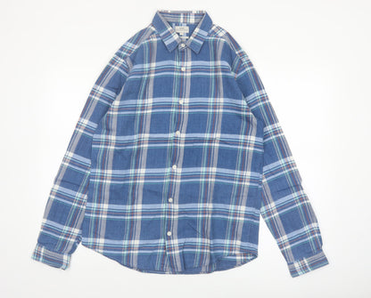 Next Men's Blue Checked Cotton Long Sleeve Button-Up Shirt Medium
