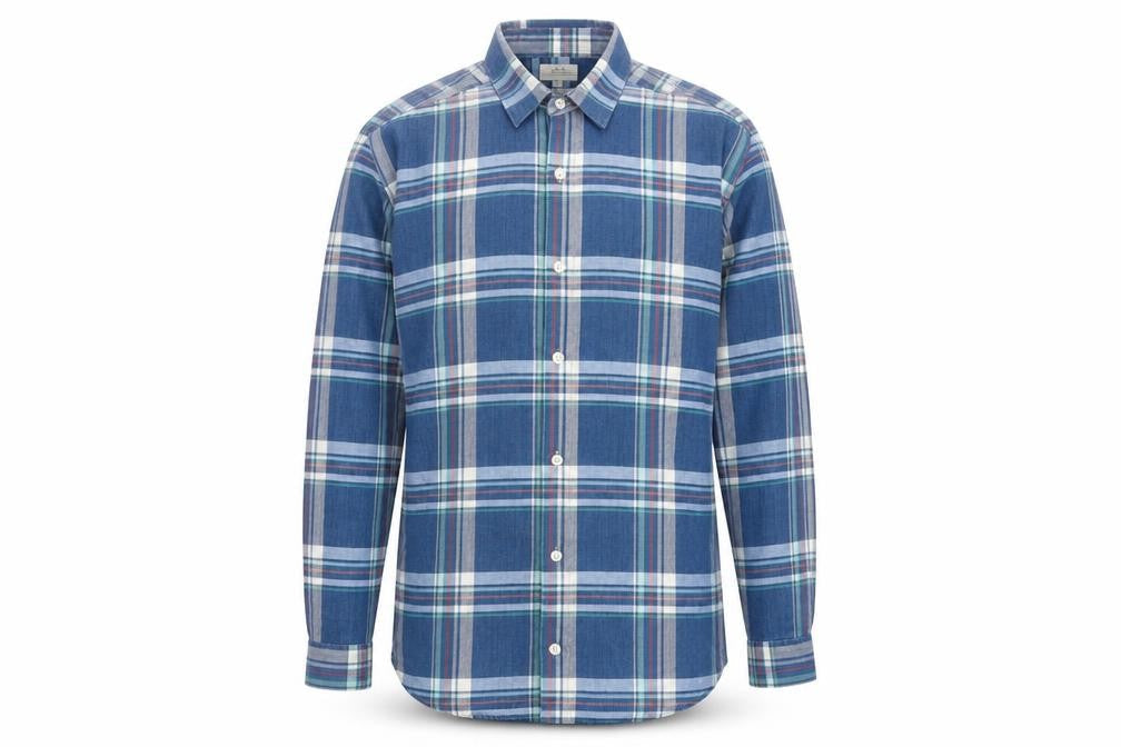 Next Men's Blue Checked Cotton Long Sleeve Button-Up Shirt Medium