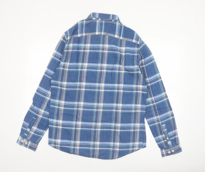 Next Men's Blue Checked Cotton Long Sleeve Button-Up Shirt Medium