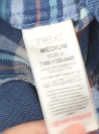 Next Men's Blue Checked Cotton Long Sleeve Button-Up Shirt Medium