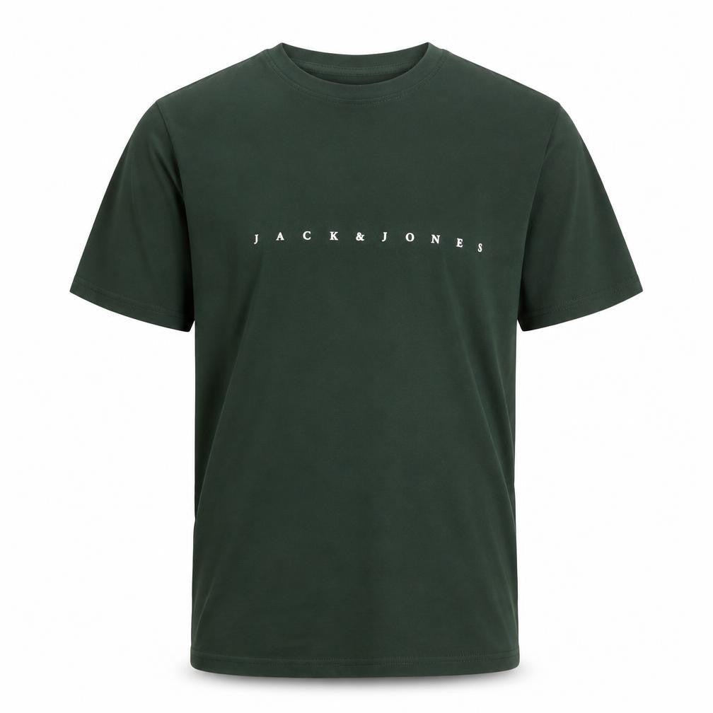 Jack & Jones Men's Green Small Crew Neck Cotton Graphic T-Shirt