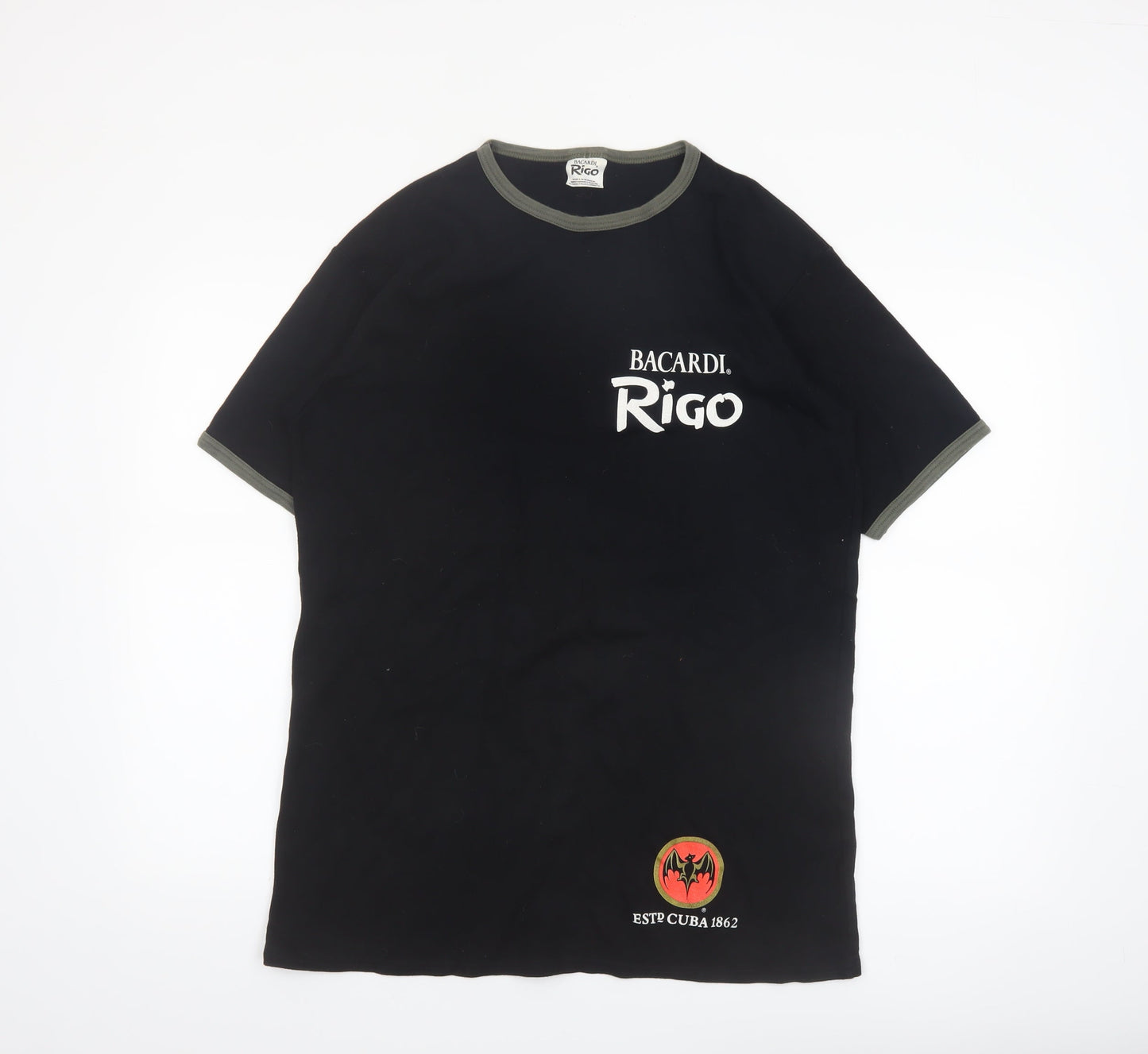 Bacardi Rigo Black Graphic Men's XL T-Shirt 100% Cotton Retro Style