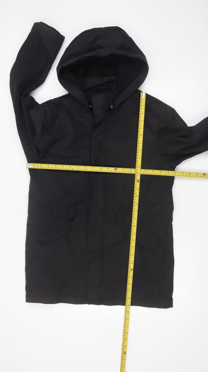 Next Men's Black Small Hooded Parka Coat Polyester Cotton Blend