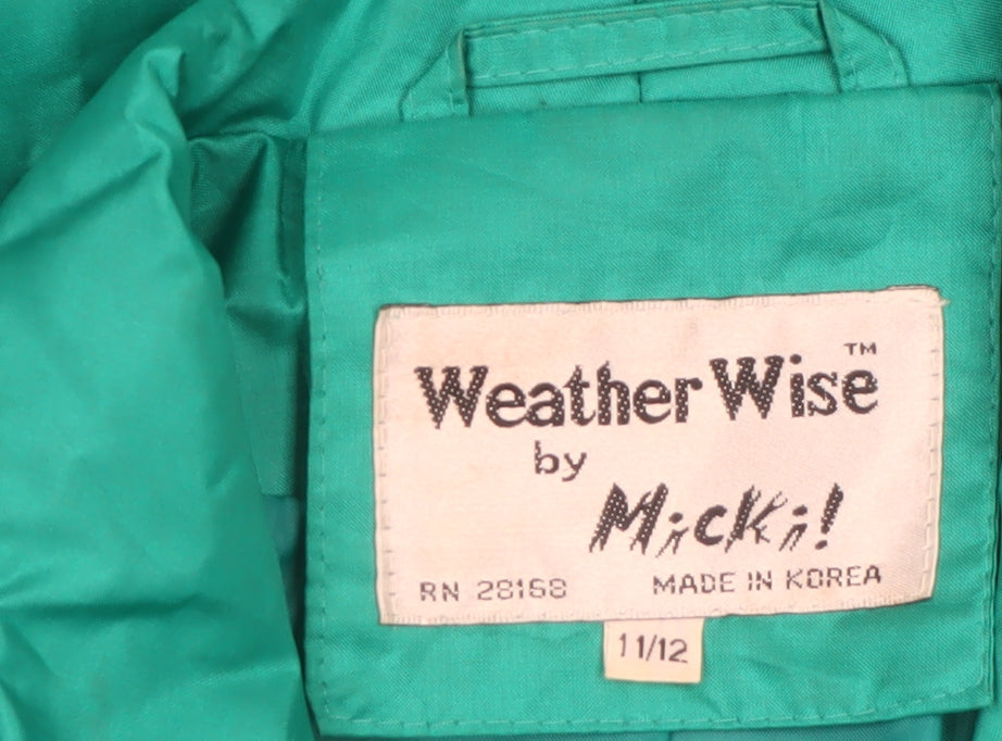 Weather Wise Women’s Green Long Rain Coat Belted Waterproof Size 11/12