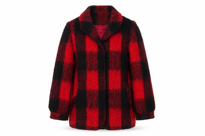 Hennessy by Nan Hoover Women Red Check Wool Overcoat Size 14