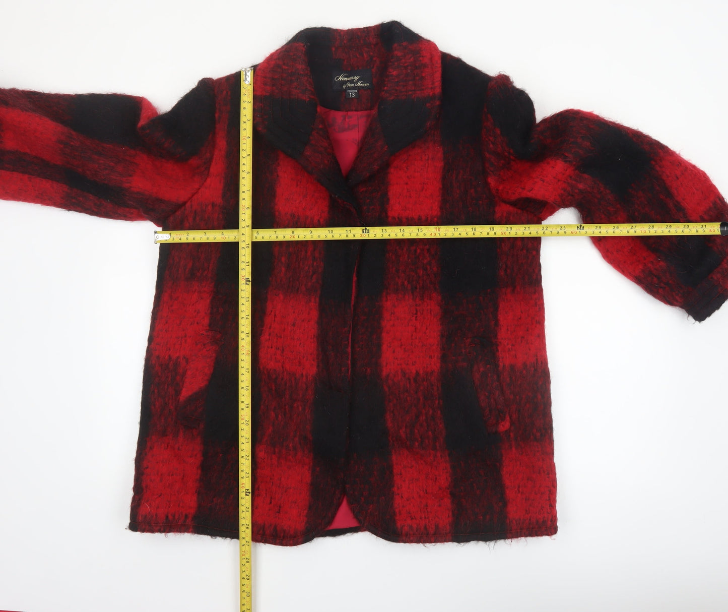 Hennessy by Nan Hoover Women Red Check Wool Overcoat Size 14
